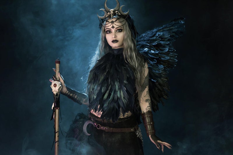 HOMELEX Feather Cape Shawl Costume Black Witch Wings Collar Adult Crow Maleficent Neck - Image 3
